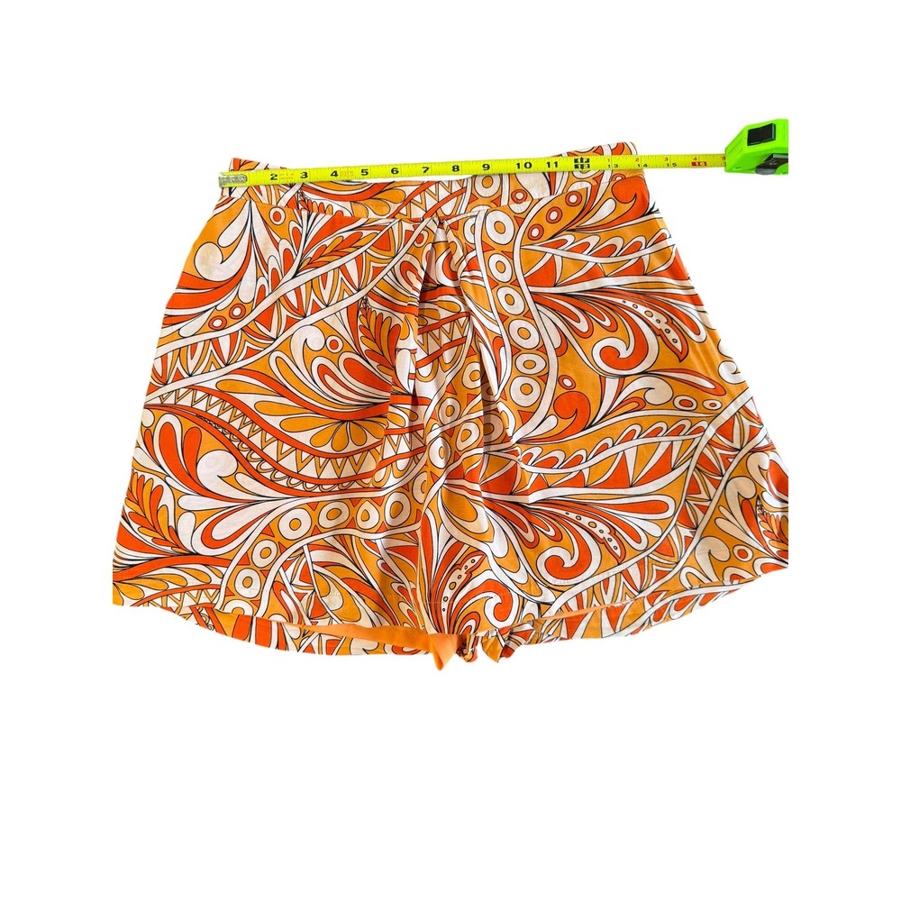 Express High Waisted Pleated Shorts Orange Retro Swirl Print Flowy Lined Sz 6 - Picture 6 of 7